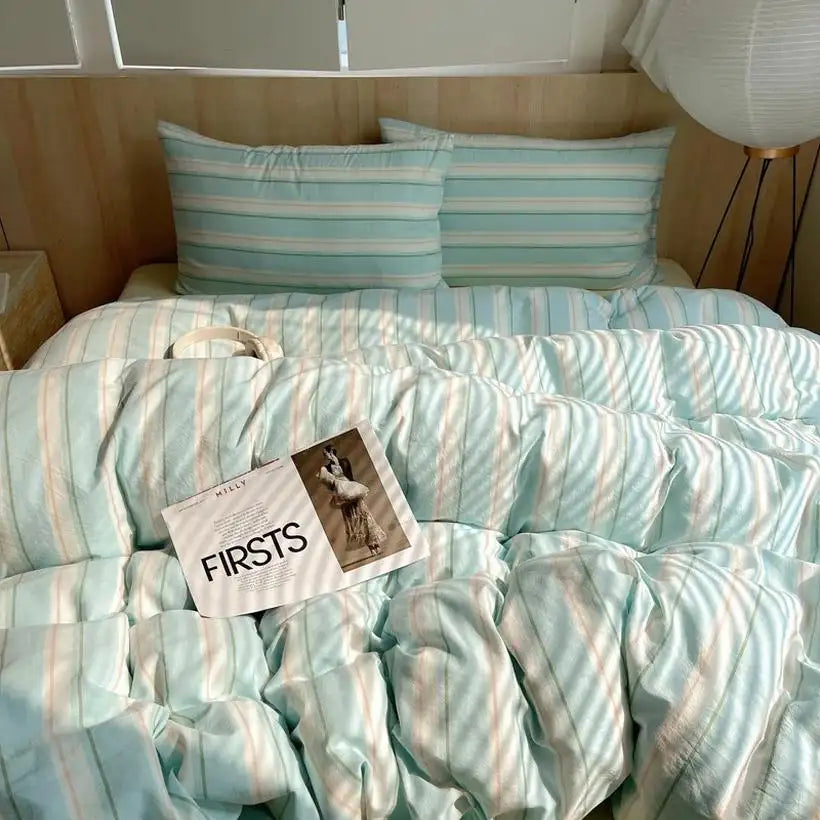 100% Cotton Stripe Duvet Cover Set @chichicmart