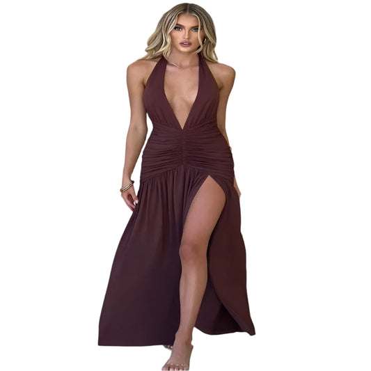 Deep V-Neck Sleeveless Backless Maxi Dress @chichicmart