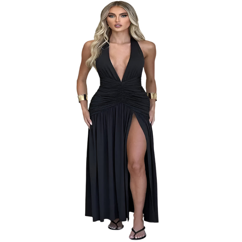 Deep V-Neck Sleeveless Backless Maxi Dress @chichicmart