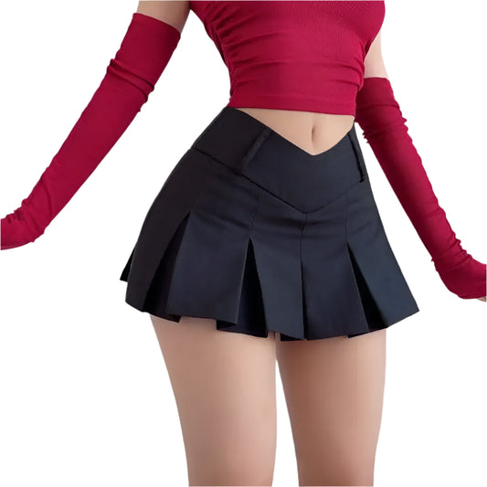 Korean High-Waist V Waist Plaid Preppy A-Line Skirts @chichicmart