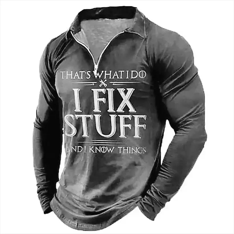 Men's Polo Golf Shirt with 3D Print and Zipper @chichicmart