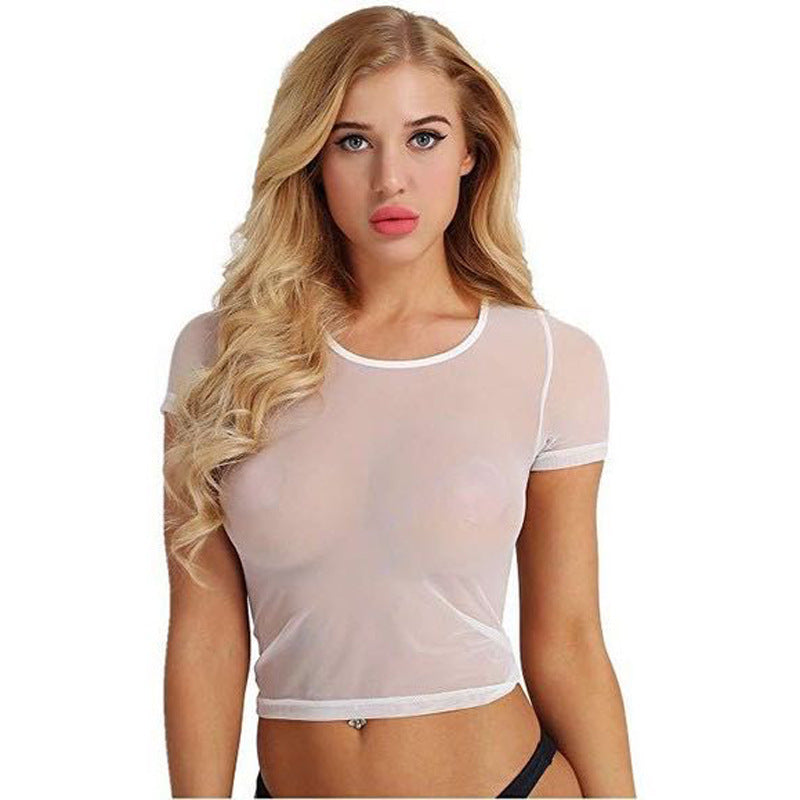 Women T Shirt See Through Mesh Sheer Tank Crop_2 @chichicmart
