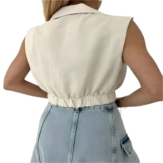 Women Sleeveless V-neck Vest Crop Tops @chichicmart