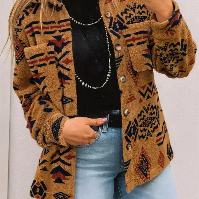 Women's Loose Pockets Totem Printed Cardigan Jacket @chichicmart