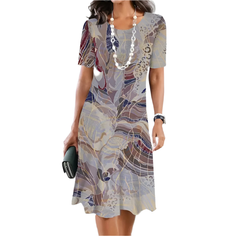 Women's 3D Print Retro Loose Pullover Dress @chichicmart