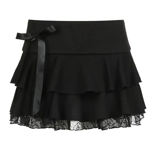 Women's Gothic Low-Waisted Lace A-Line Mini Skirt @chichicmart