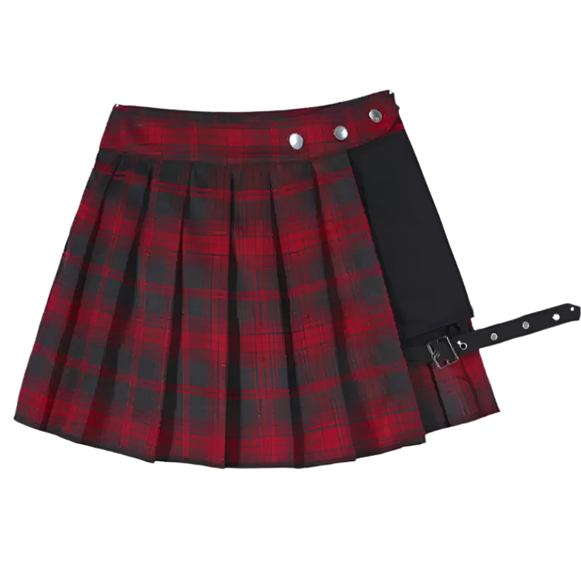 Women's Gothic Punk Asymmetrical Plaid Pleated Skirt @chichicmart