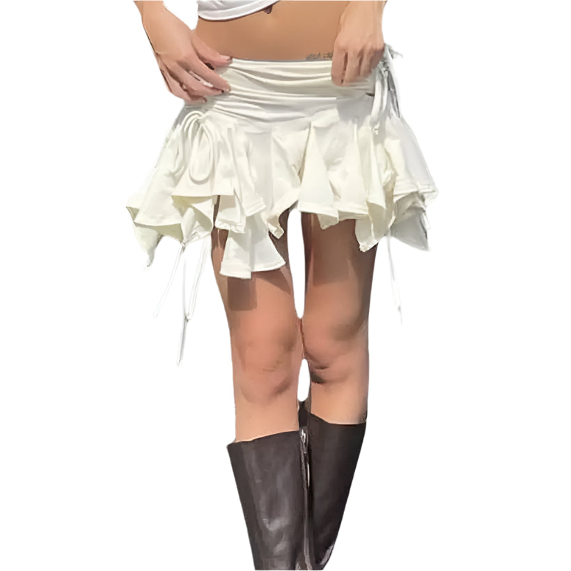 Women's Gothic Punk Drawstring Ruched Ruffle Mini Skirt @chichicmart