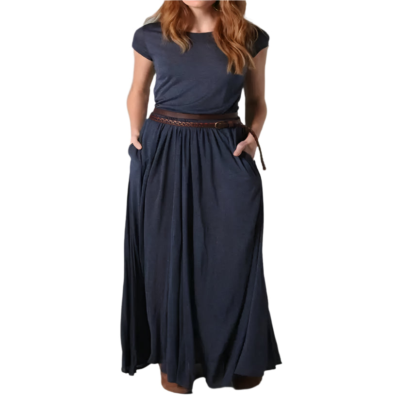 Women's Short Sleeve Crew Neck Maxi Dress with Pockets @chichicmart