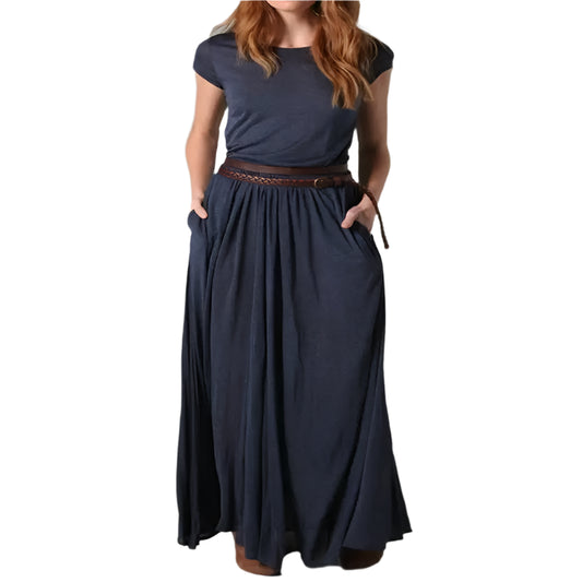 Women's Short Sleeve Crew Neck Maxi Dress with Pockets @chichicmart