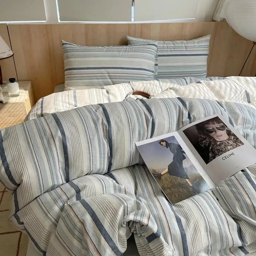 100% Cotton Stripe Duvet Cover Set @chichicmart