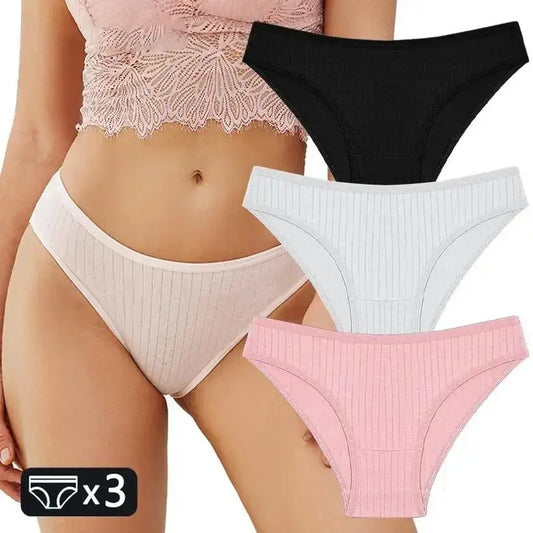 3-Pack Women's Cotton Panties – Soft Stretch Striped Briefs @chichicmart