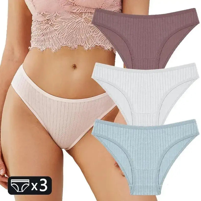 3-Pack Women's Cotton Panties – Soft Stretch Striped Briefs @chichicmart