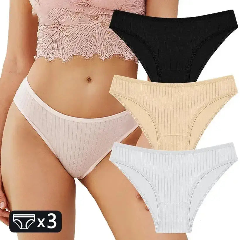 3-Pack Women's Cotton Panties – Soft Stretch Striped Briefs @chichicmart