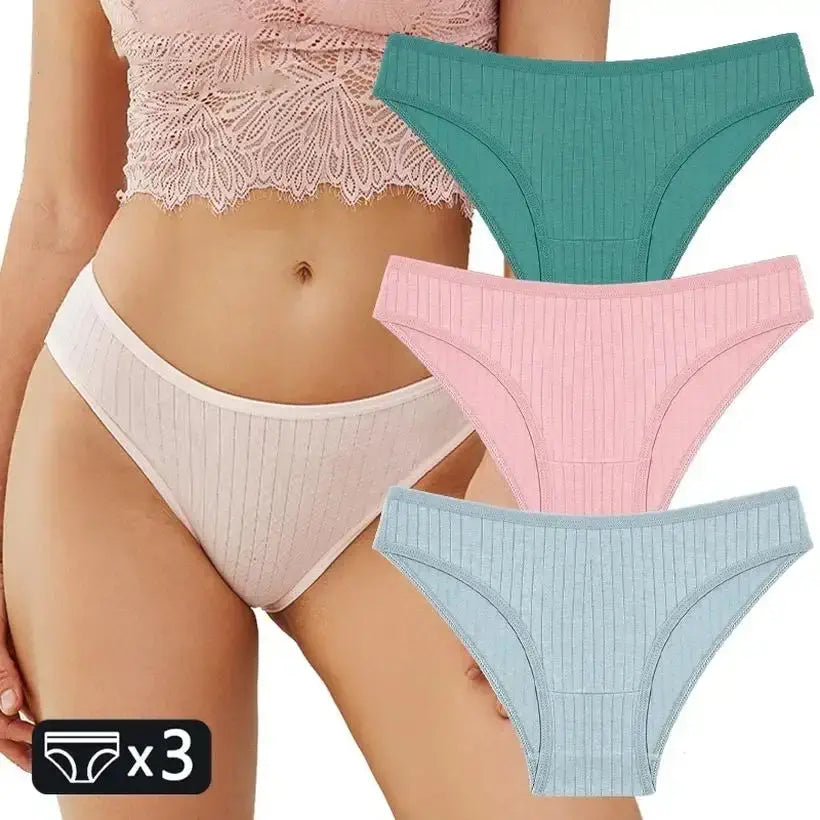 3-Pack Women's Cotton Panties – Soft Stretch Striped Briefs @chichicmart