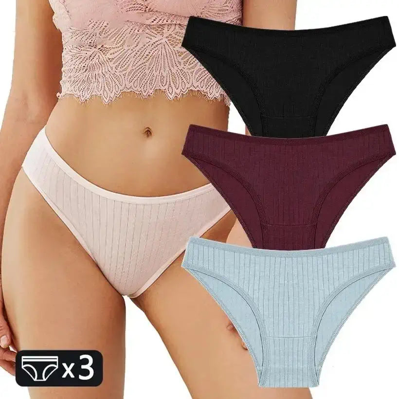3-Pack Women's Cotton Panties – Soft Stretch Striped Briefs @chichicmart