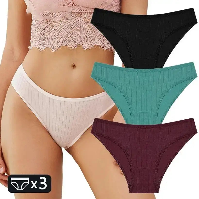 3-Pack Women's Cotton Panties – Soft Stretch Striped Briefs @chichicmart