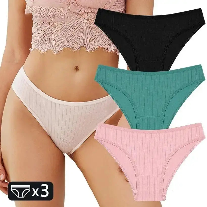 3-Pack Women's Cotton Panties – Soft Stretch Striped Briefs