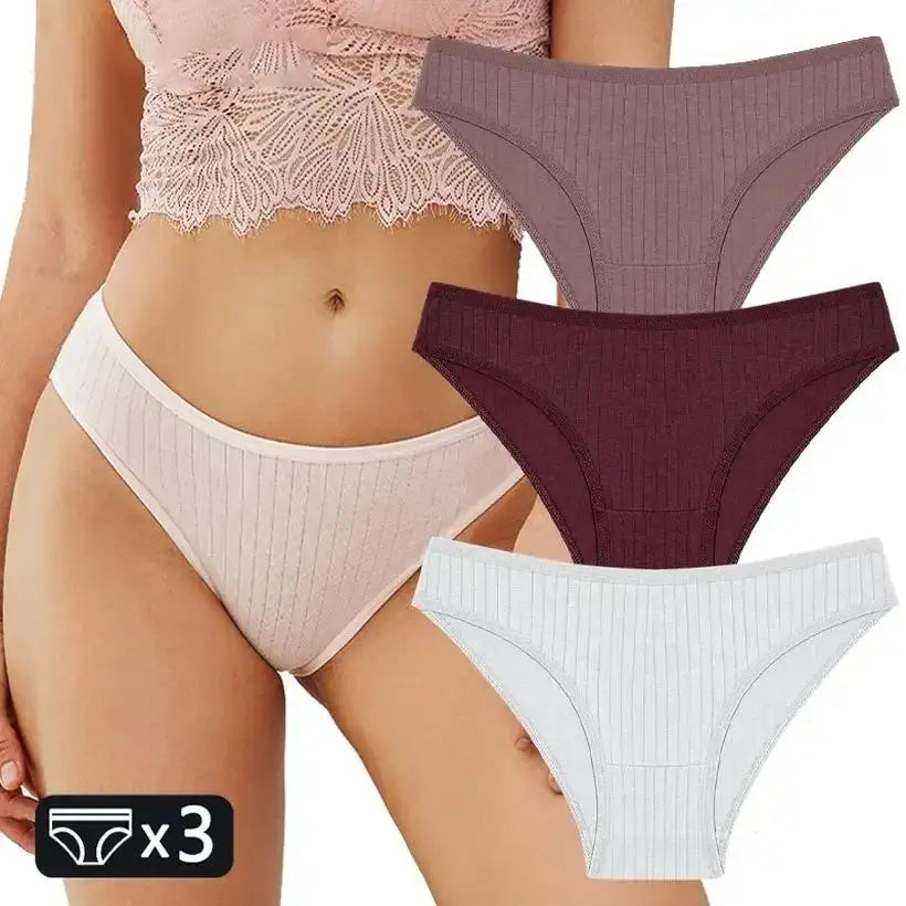 3-Pack Women's Cotton Panties – Soft Stretch Striped Briefs @chichicmart