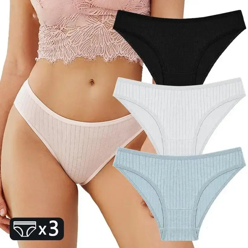 3-Pack Women's Cotton Panties – Soft Stretch Striped Briefs @chichicmart