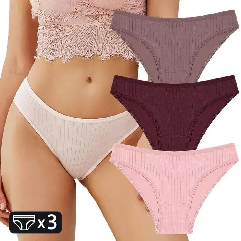 3-Pack Women's Cotton Panties – Soft Stretch Striped Briefs @chichicmart