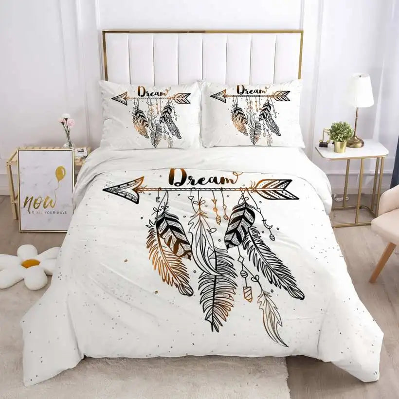 Bedding set with dreamcatcher design in a bedroom setting