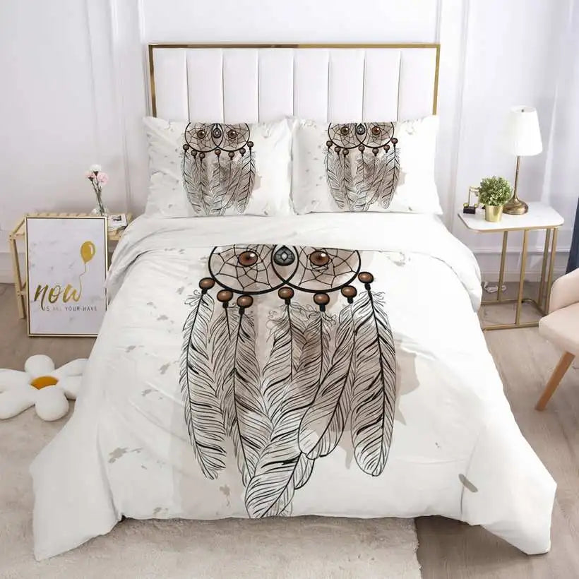 Bedding set with dreamcatcher design in a bedroom setting