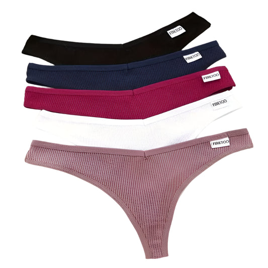 5-Pack Cotton Soft Low-Rise Waffle G-String Thongs @chichicmart