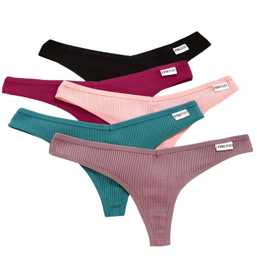5-Pack Cotton Soft Low-Rise Waffle G-String Thongs @chichicmart