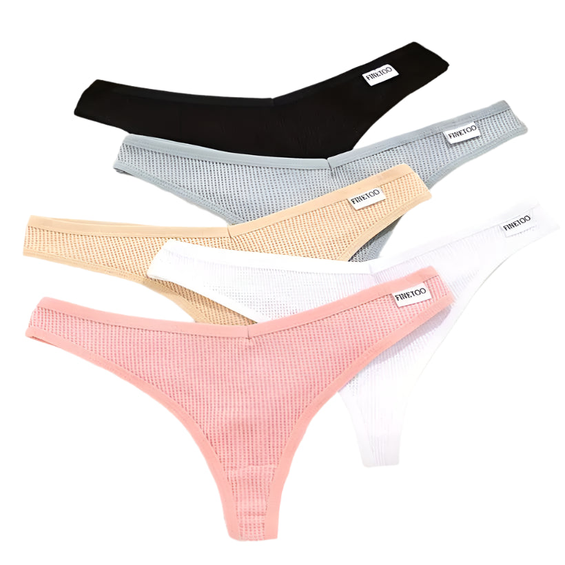 5-Pack Cotton Soft Low-Rise Waffle G-String Thongs @chichicmart