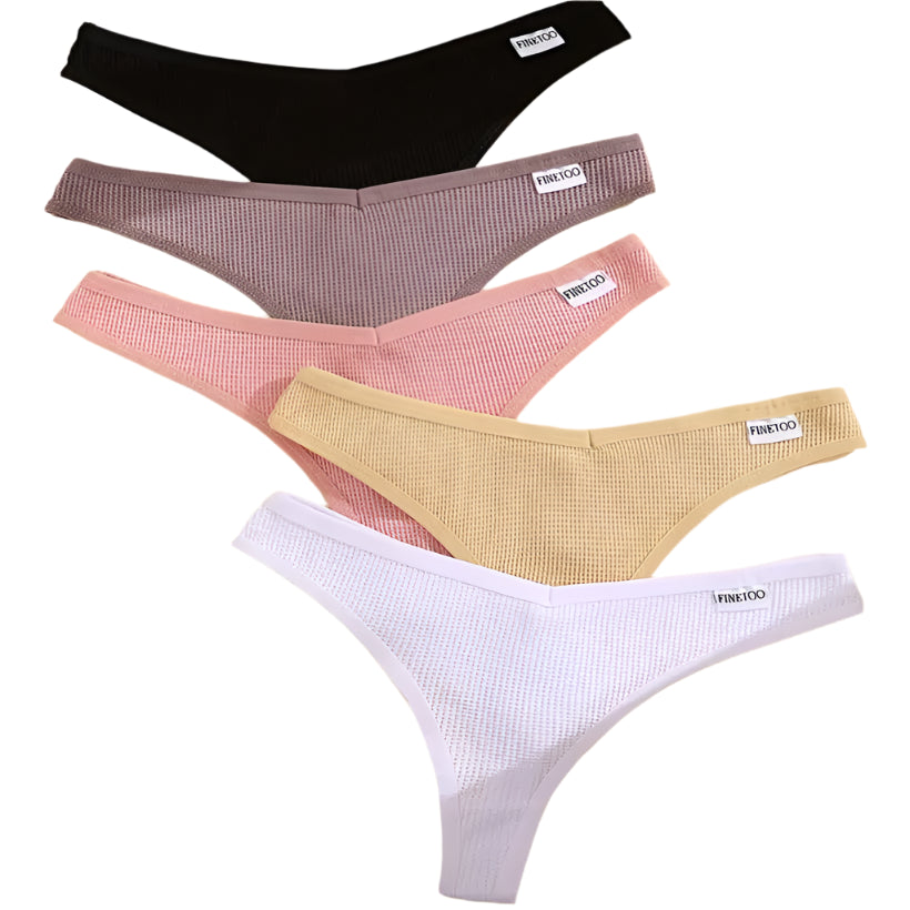 5-Pack Cotton Soft Low-Rise Waffle G-String Thongs @chichicmart