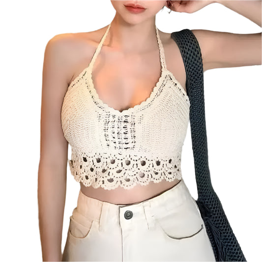 Women's Retro Hollow-Out Tassel Crop Top @chichicmart