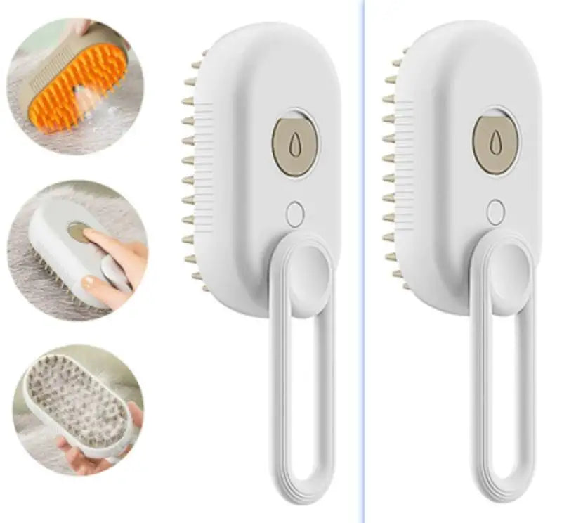 Two white grooming brushes with close-up insets showing their use on different surfaces. @chichicmart