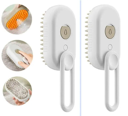Two white grooming brushes with close-up insets showing their use on different surfaces. @chichicmart