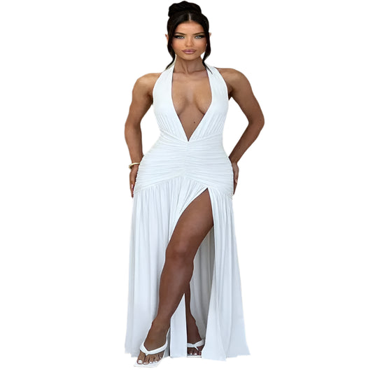 Deep V-Neck Sleeveless Backless Maxi Dress @chichicmart