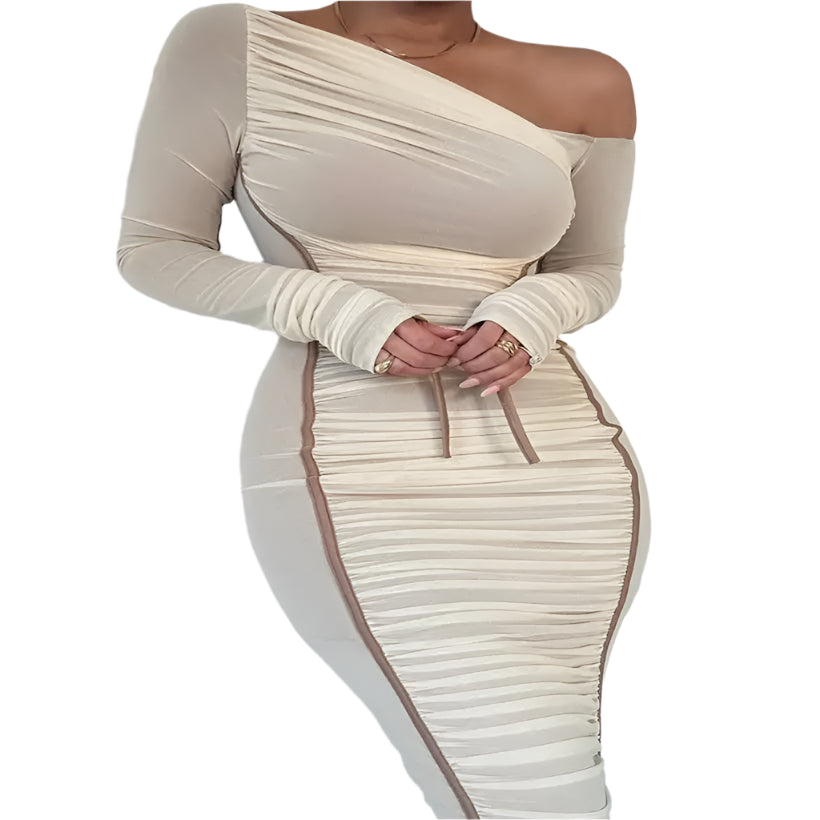 Diagonal Collar Long Sleeve Backless Bodycon Party Dress @chichicmart