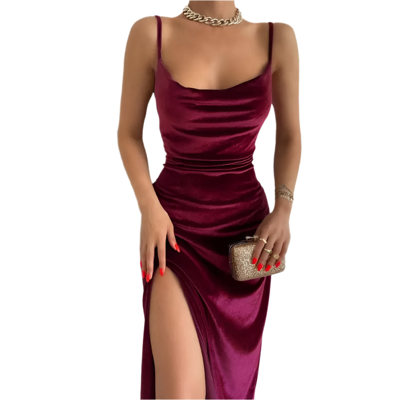 Elegant Velvet Off Shoulder Backless Midi Bodycon Dress @chichicmart