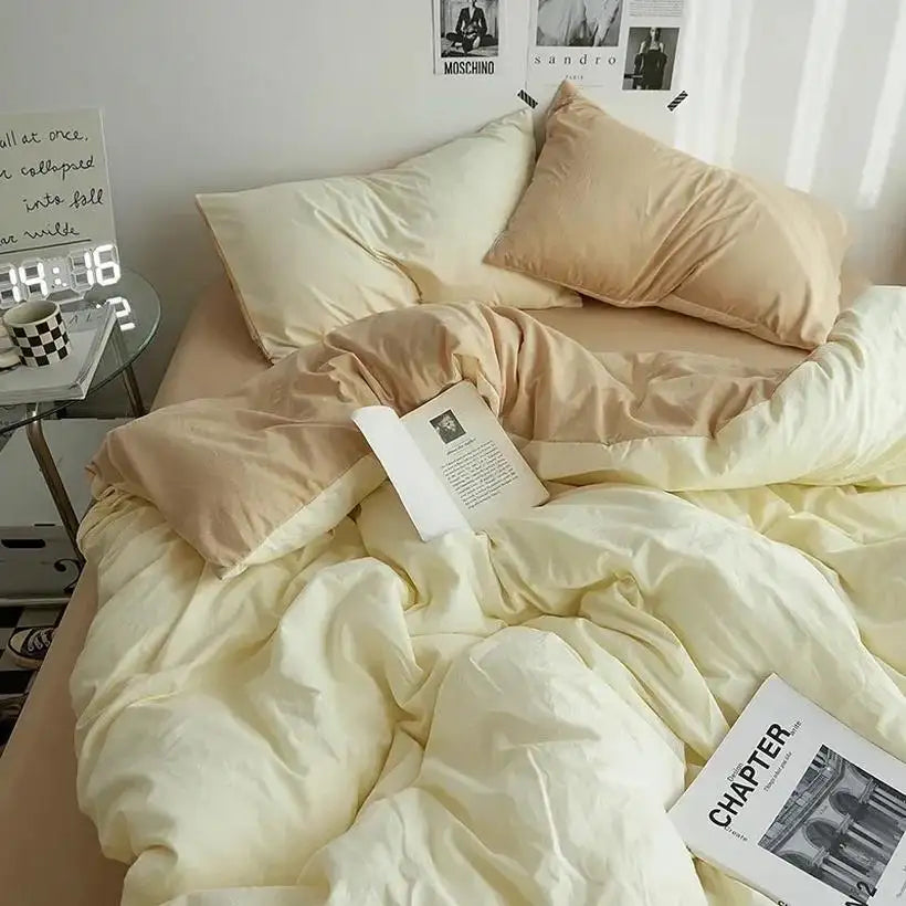High-Quality Washed Cotton Bedding Set @chichicmart