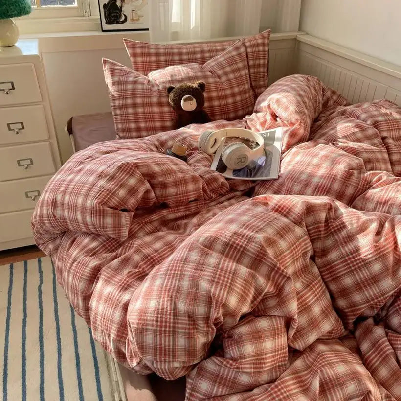 Japanese Plaid Cotton Bedding: Premium Comfort & Style @chichicmart