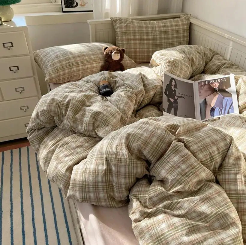 Japanese Plaid Cotton Bedding: Premium Comfort & Style @chichicmart
