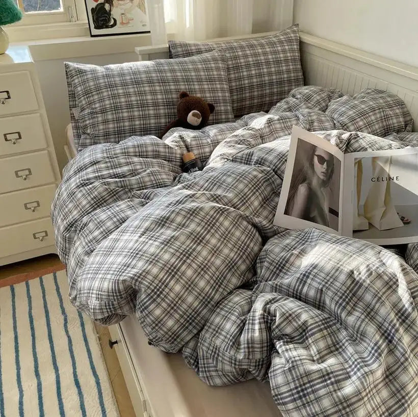 Japanese Plaid Cotton Bedding: Premium Comfort & Style @chichicmart