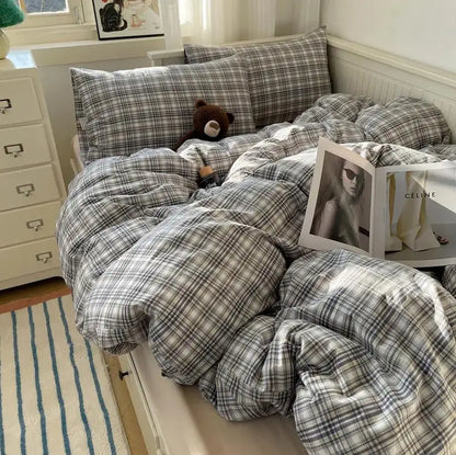 Japanese Plaid Cotton Bedding: Premium Comfort & Style @chichicmart