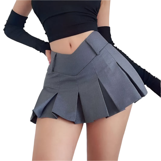 Korean High-Waist V Waist Plaid Preppy A-Line Skirts @chichicmart