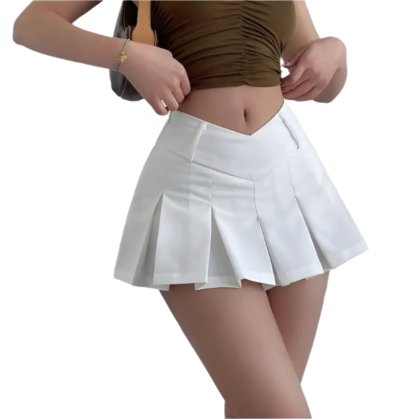 Korean High-Waist V Waist Plaid Preppy A-Line Skirts @chichicmart