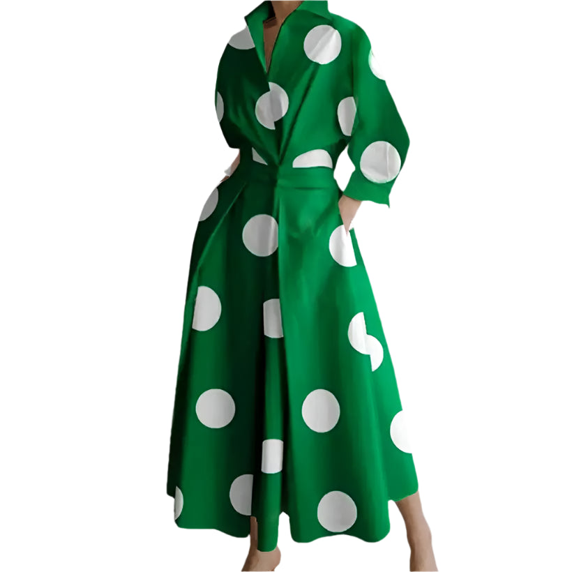 Long Sleeve Polka Dot Maxi Dress with V-Neck @chichicmart