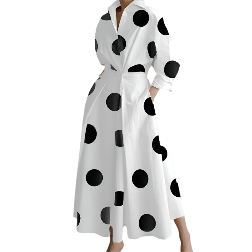 Long Sleeve Polka Dot Maxi Dress with V-Neck @chichicmart