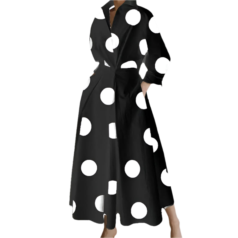 Long Sleeve Polka Dot Maxi Dress with V-Neck @chichicmart