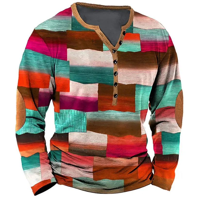 Men's Denim Patchwork Graphic T-Shirt @chichicmart