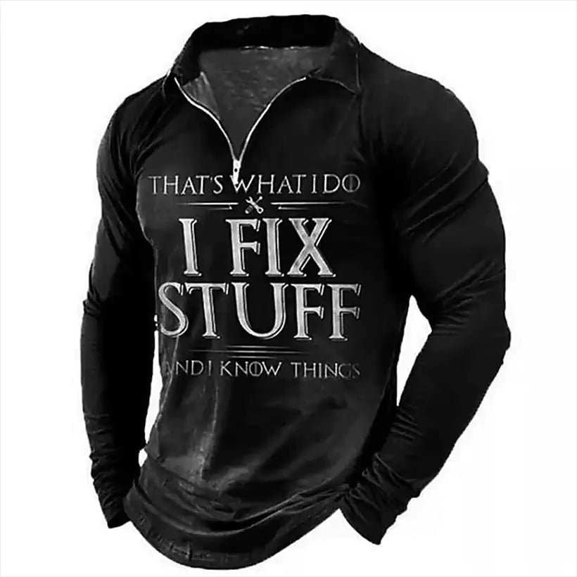 Men's Polo Golf Shirt with 3D Print and Zipper @chichicmart