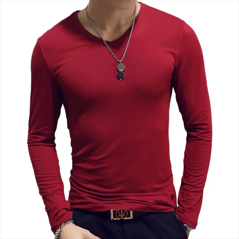 Men's V-Neck T-Shirts, Long Sleeve T Shirt @chichicmart